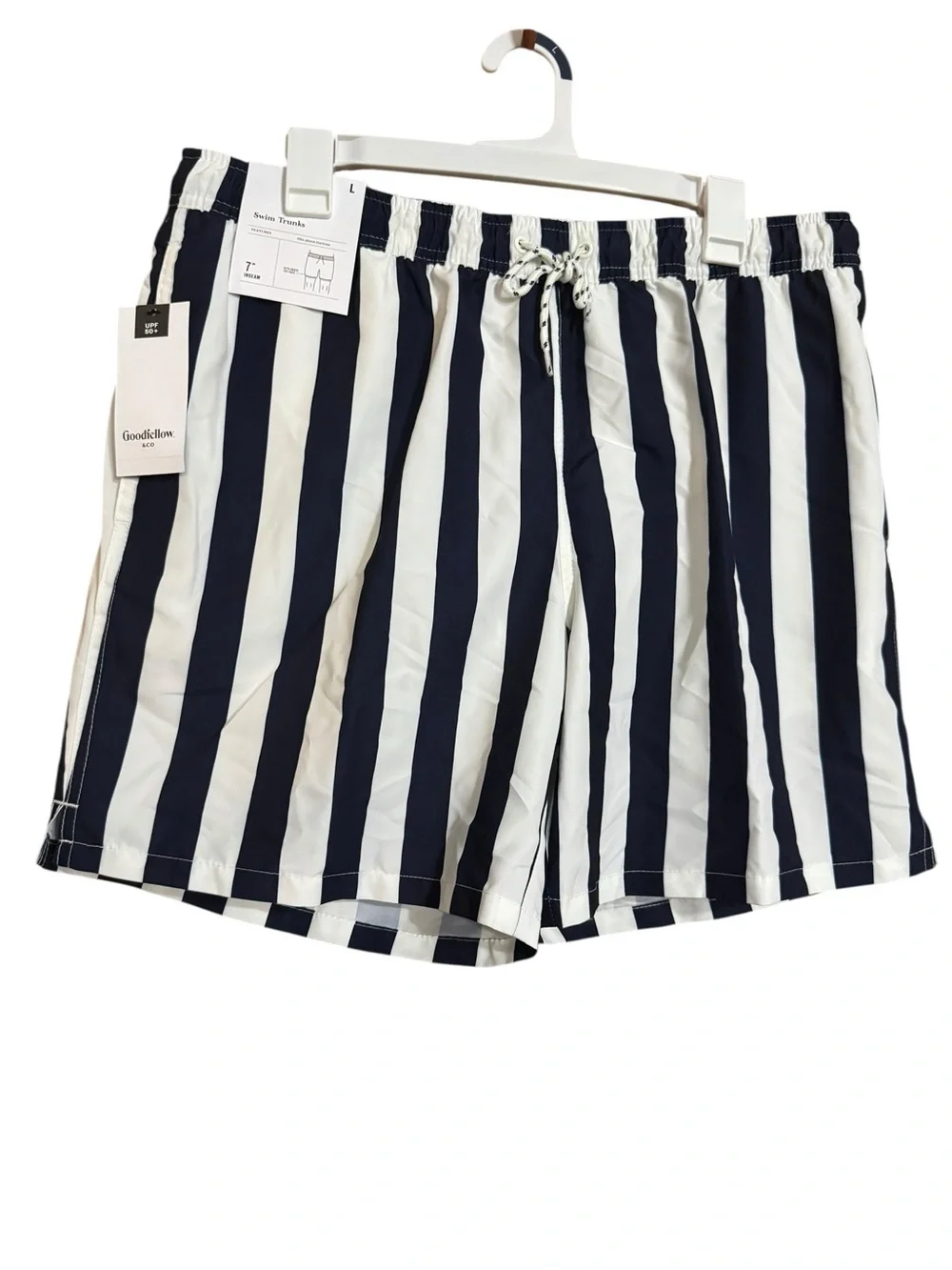 Goodfellow 7” Swim Trunks Navy Blue & White Stripe with Liner NWT